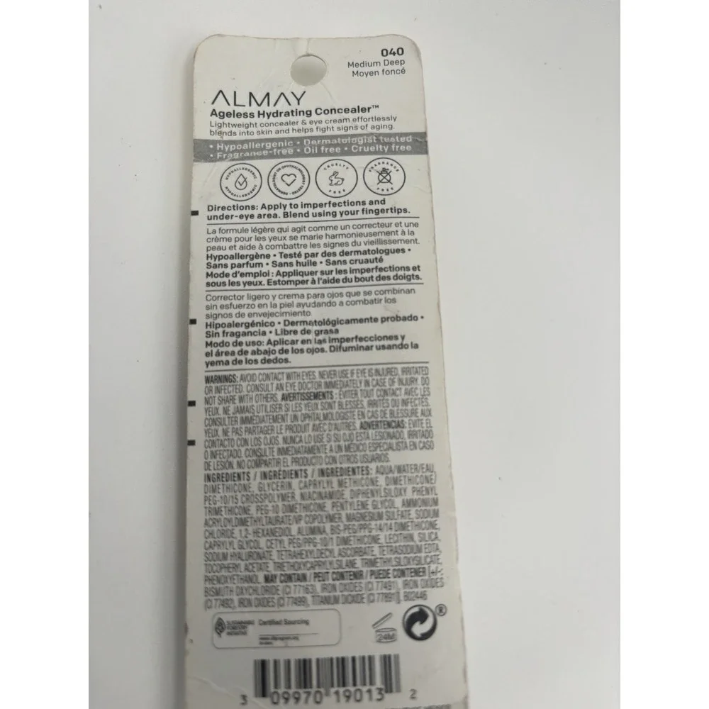4 Almay Ageless Hydrating Concealer Sealed 0.37 fl oz‎ Each 040 - Medium Deep